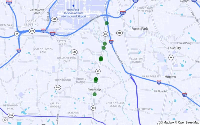 A map of the interstate with green dots.